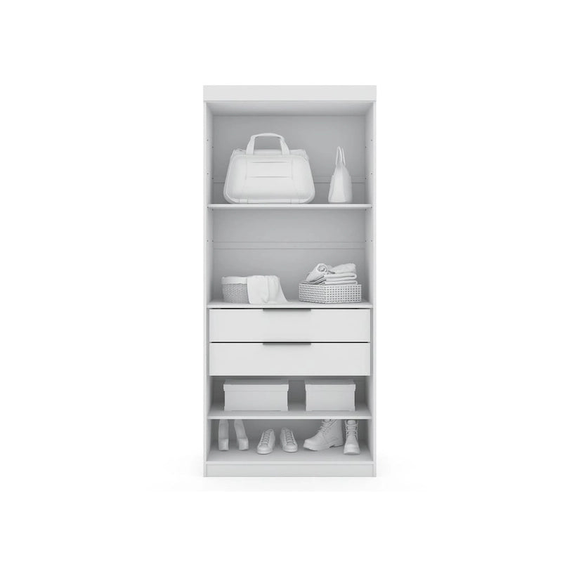 Armoire d'angle 3 sections avec 4 tiroirs — Bleu Nuit / Marron / Blanc, pour 1 personne