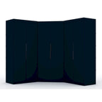 Armoire d'angle 3 sections avec 4 tiroirs — Bleu Nuit / Marron / Blanc, pour 1 personne