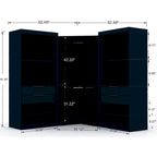 Armoire d'angle 3 sections avec 4 tiroirs — Bleu Nuit / Marron / Blanc, pour 1 personne