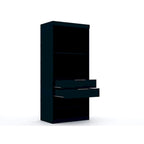 Armoire d'angle 3 sections avec 4 tiroirs — Bleu Nuit / Marron / Blanc, pour 1 personne