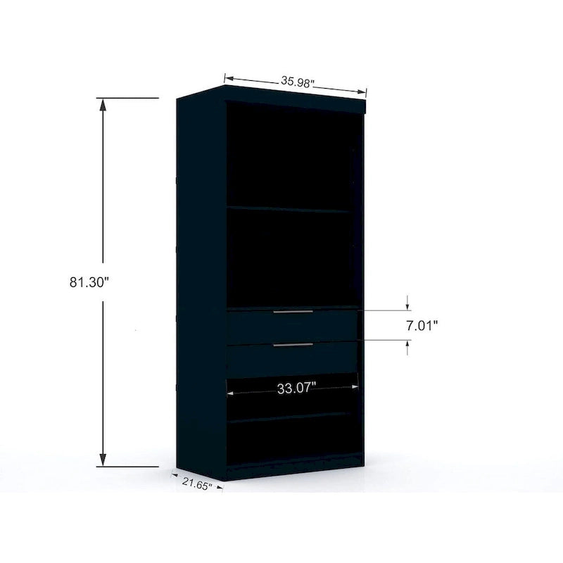 Armoire d'angle 3 sections avec 4 tiroirs — Bleu Nuit / Marron / Blanc, pour 1 personne