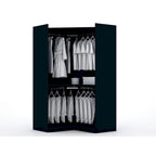 Armoire d'angle 3 sections avec 4 tiroirs — Bleu Nuit / Marron / Blanc, pour 1 personne