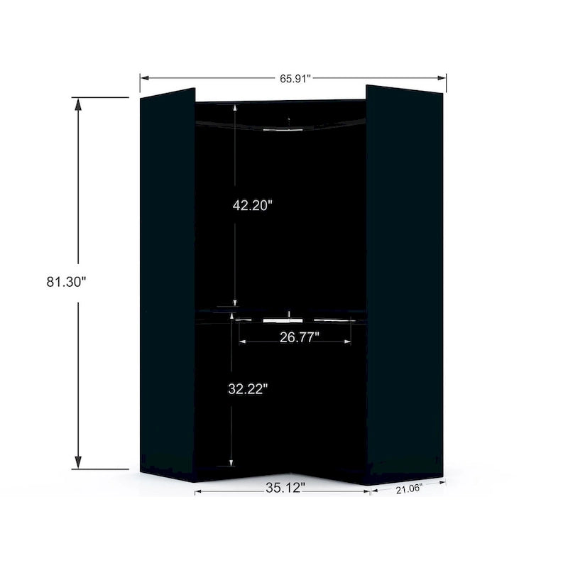 Armoire d'angle 3 sections avec 4 tiroirs — Bleu Nuit / Marron / Blanc, pour 1 personne