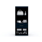 Armoire d'angle 3 sections avec 4 tiroirs — Bleu Nuit / Marron / Blanc, pour 1 personne