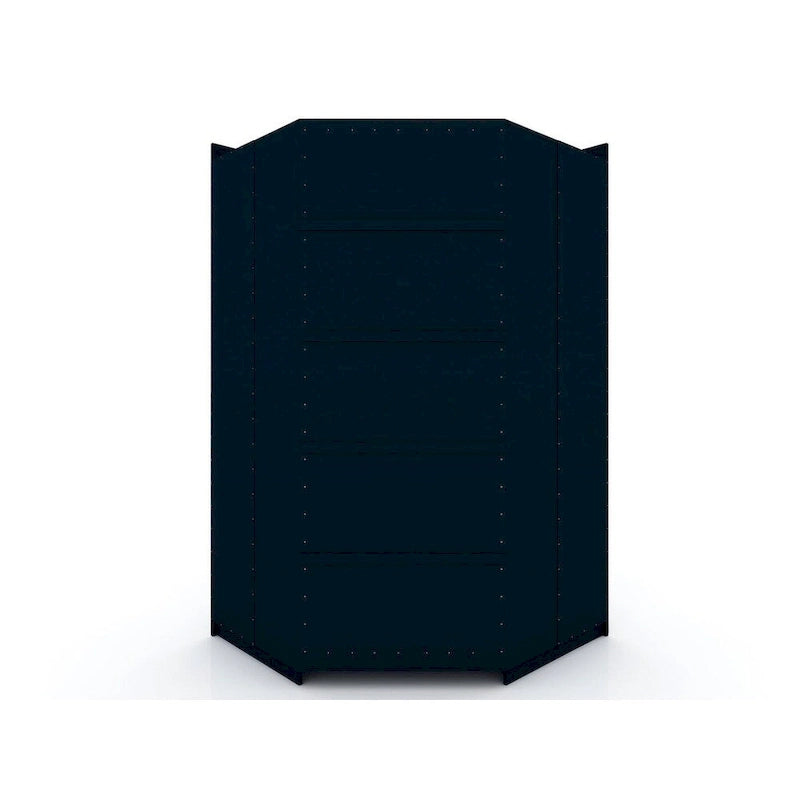 Armoire d'angle 3 sections avec 4 tiroirs — Bleu Nuit / Marron / Blanc, pour 1 personne