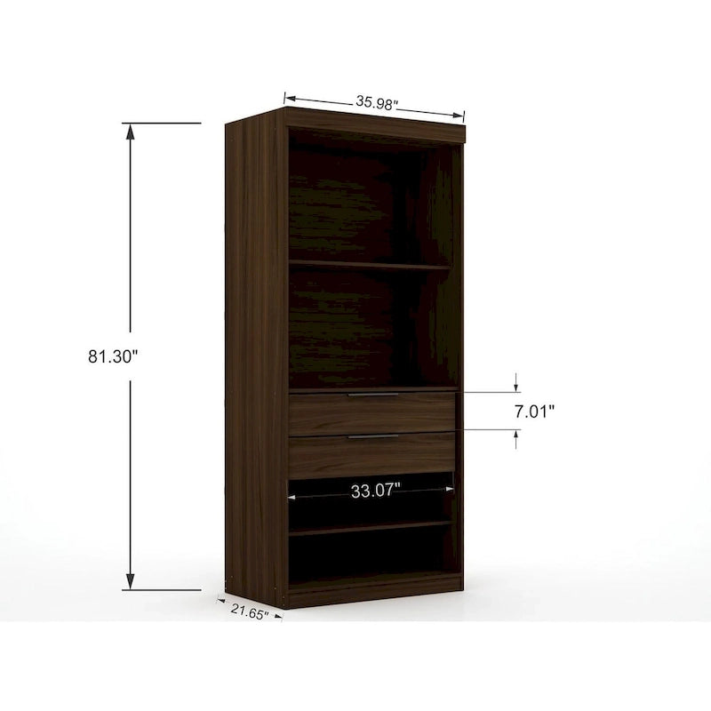 Armoire d'angle 3 sections avec 4 tiroirs — Bleu Nuit / Marron / Blanc, pour 1 personne