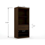 Armoire d'angle 3 sections avec 4 tiroirs — Bleu Nuit / Marron / Blanc, pour 1 personne