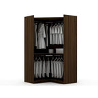 Armoire d'angle 3 sections avec 4 tiroirs — Bleu Nuit / Marron / Blanc, pour 1 personne