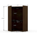 Armoire d'angle 3 sections avec 4 tiroirs — Bleu Nuit / Marron / Blanc, pour 1 personne