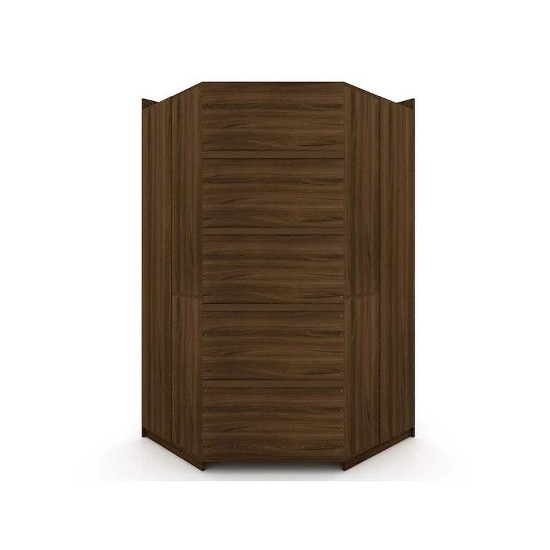 Armoire d'angle 3 sections avec 4 tiroirs — Bleu Nuit / Marron / Blanc, pour 1 personne