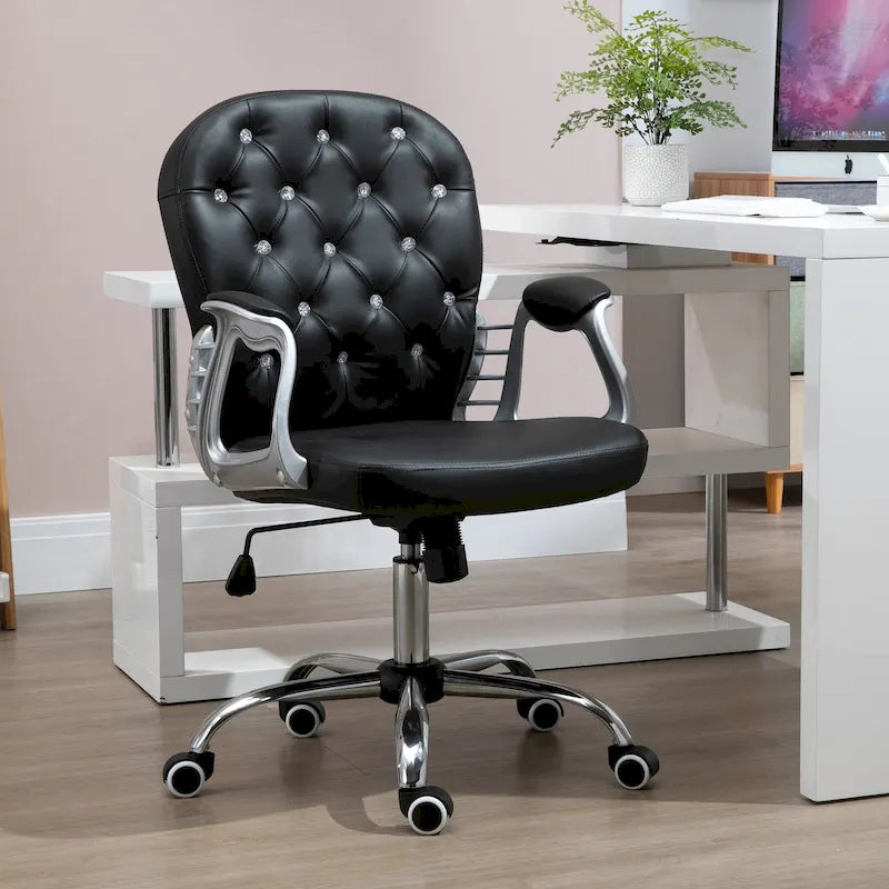Fauteuil de bureau capitonné en similicuir avec roulettes pivotantes — Noir / Rose / Blanc crème / Gris