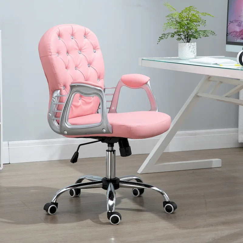 Fauteuil de bureau capitonné en similicuir avec roulettes pivotantes — Noir / Rose / Blanc crème / Gris
