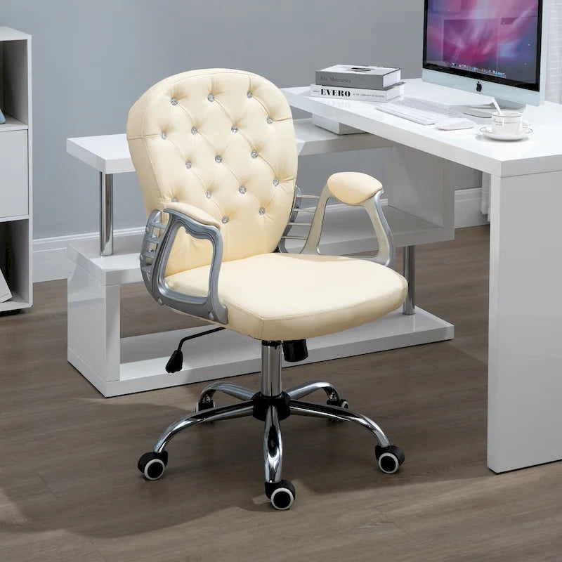 Fauteuil de bureau capitonné en similicuir avec roulettes pivotantes — Noir / Rose / Blanc crème / Gris