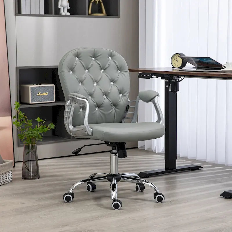 Fauteuil de bureau capitonné en similicuir avec roulettes pivotantes — Noir / Rose / Blanc crème / Gris