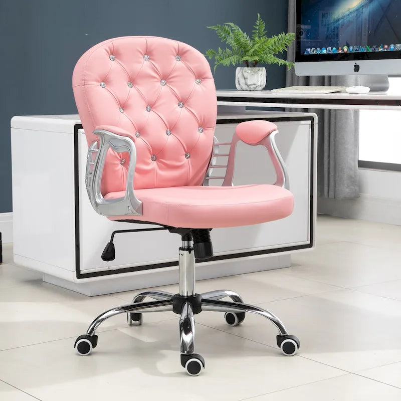 Fauteuil de bureau capitonné en similicuir avec roulettes pivotantes — Noir / Rose / Blanc crème / Gris