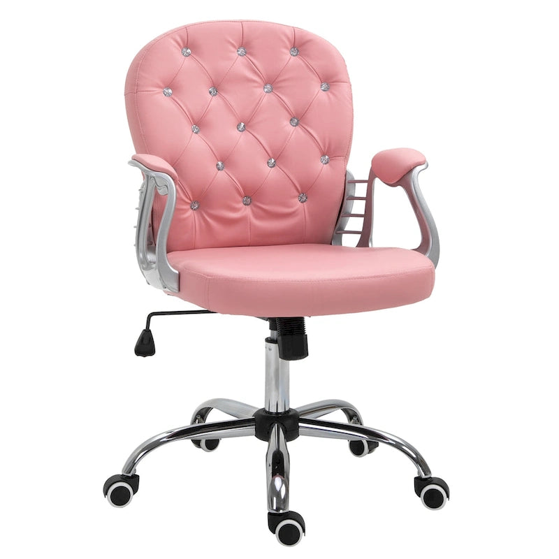 Fauteuil de bureau capitonné en similicuir avec roulettes pivotantes — Noir / Rose / Blanc crème / Gris