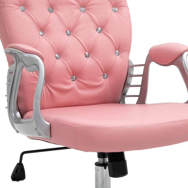Fauteuil de bureau capitonné en similicuir avec roulettes pivotantes — Noir / Rose / Blanc crème / Gris