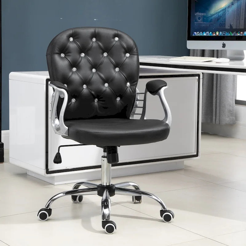 Fauteuil de bureau capitonné en similicuir avec roulettes pivotantes — Noir / Rose / Blanc crème / Gris