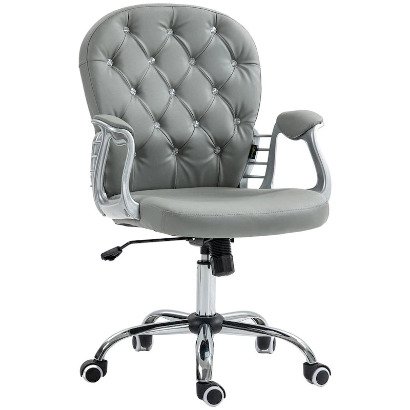 Fauteuil de bureau capitonné en similicuir avec roulettes pivotantes — Noir / Rose / Blanc crème / Gris