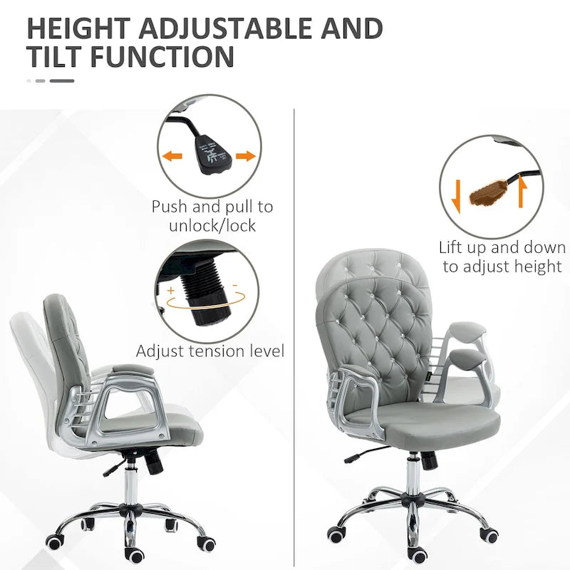 Fauteuil de bureau capitonné en similicuir avec roulettes pivotantes — Noir / Rose / Blanc crème / Gris
