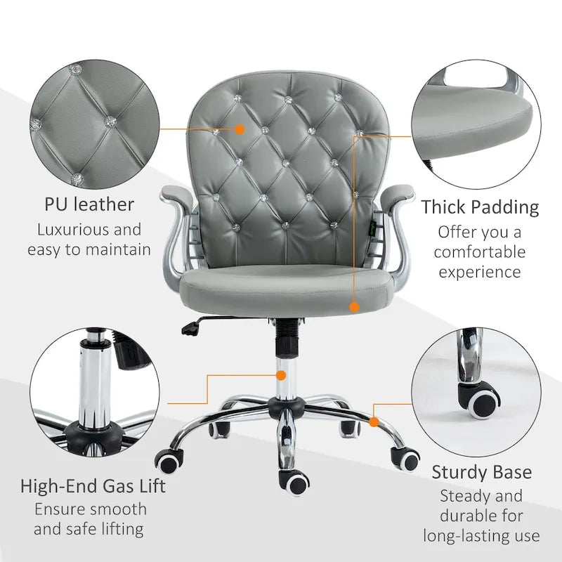 Fauteuil de bureau capitonné en similicuir avec roulettes pivotantes — Noir / Rose / Blanc crème / Gris