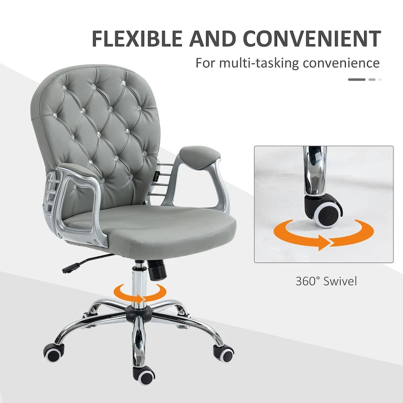 Fauteuil de bureau capitonné en similicuir avec roulettes pivotantes — Noir / Rose / Blanc crème / Gris