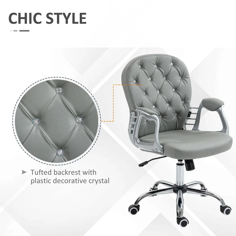 Fauteuil de bureau capitonné en similicuir avec roulettes pivotantes — Noir / Rose / Blanc crème / Gris