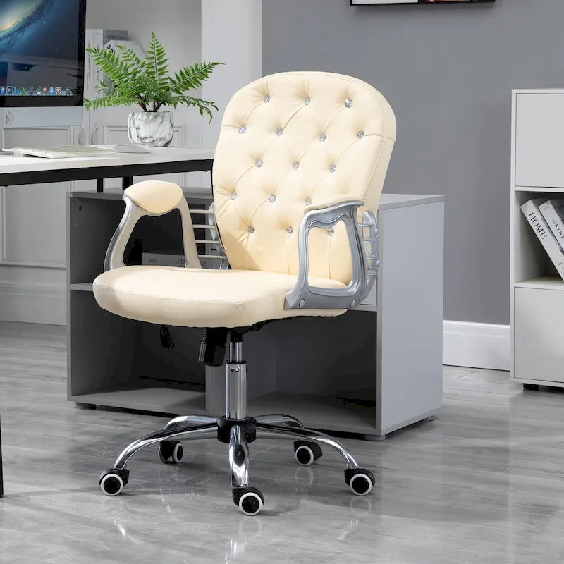 Fauteuil de bureau capitonné en similicuir avec roulettes pivotantes — Noir / Rose / Blanc crème / Gris