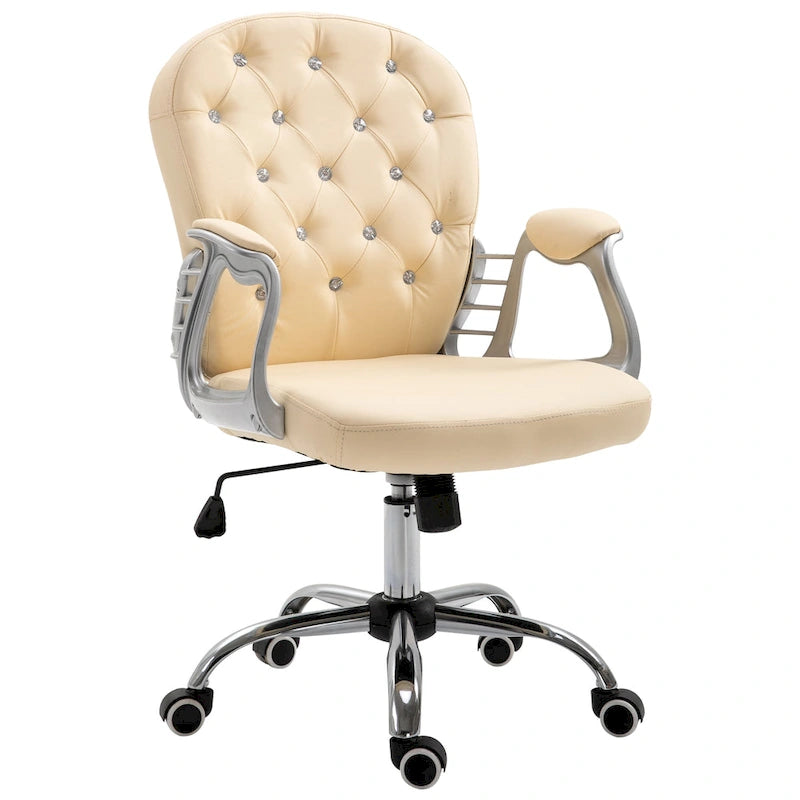 Fauteuil de bureau capitonné en similicuir avec roulettes pivotantes — Noir / Rose / Blanc crème / Gris