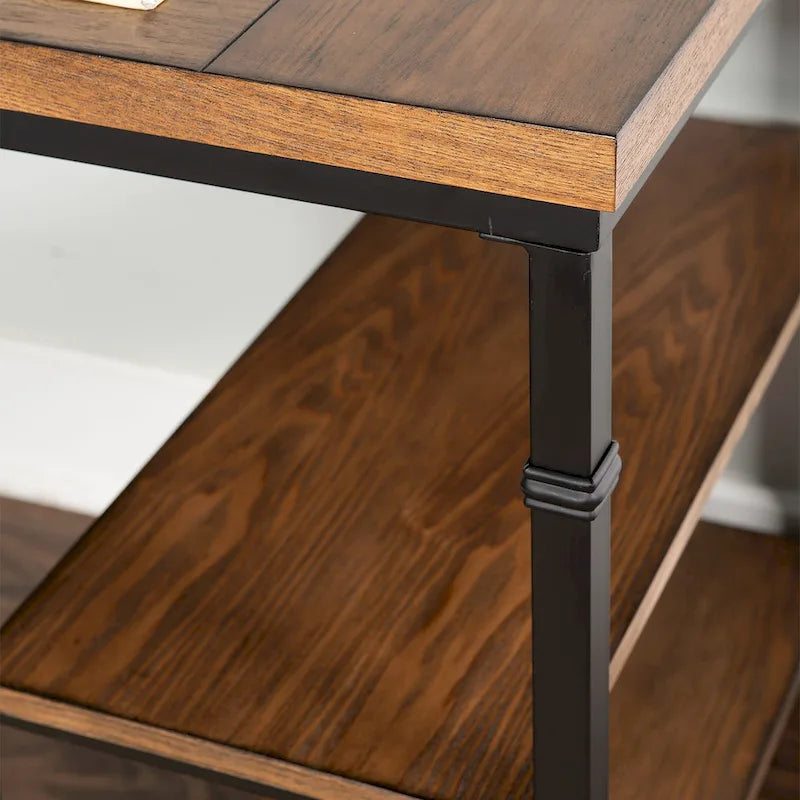Bureau industriel marron avec 2 étagères, 1 personne