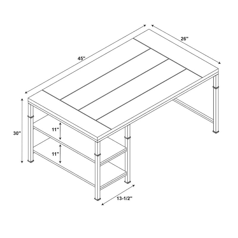 Bureau industriel marron avec 2 étagères, 1 personne