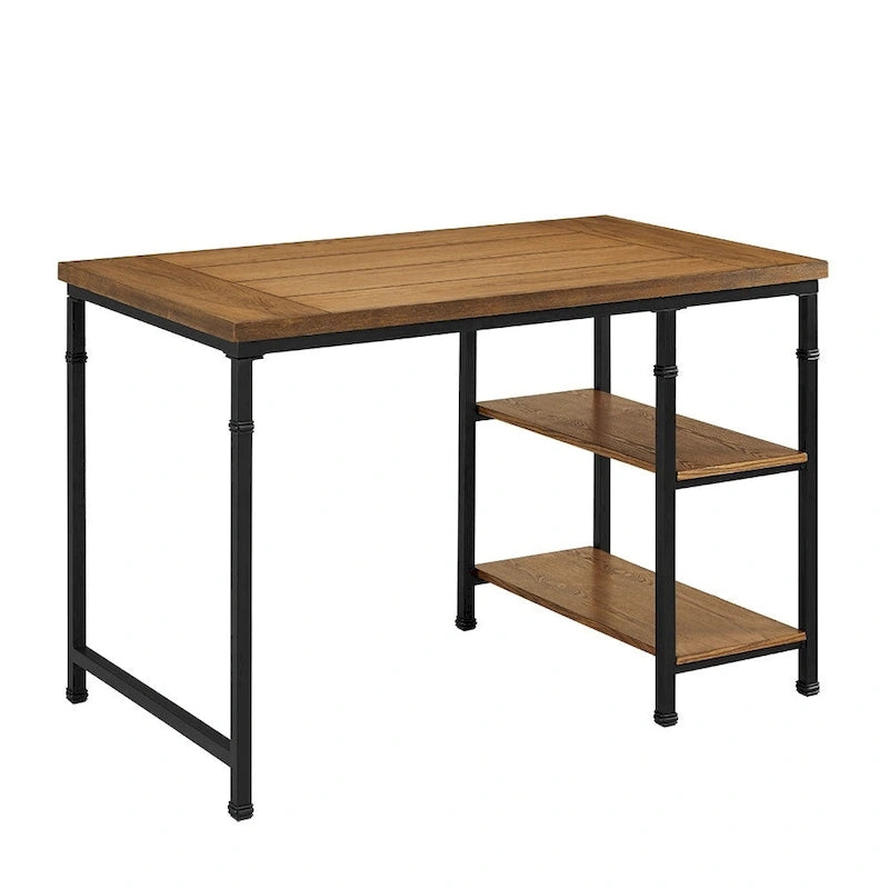 Bureau industriel marron avec 2 étagères, 1 personne