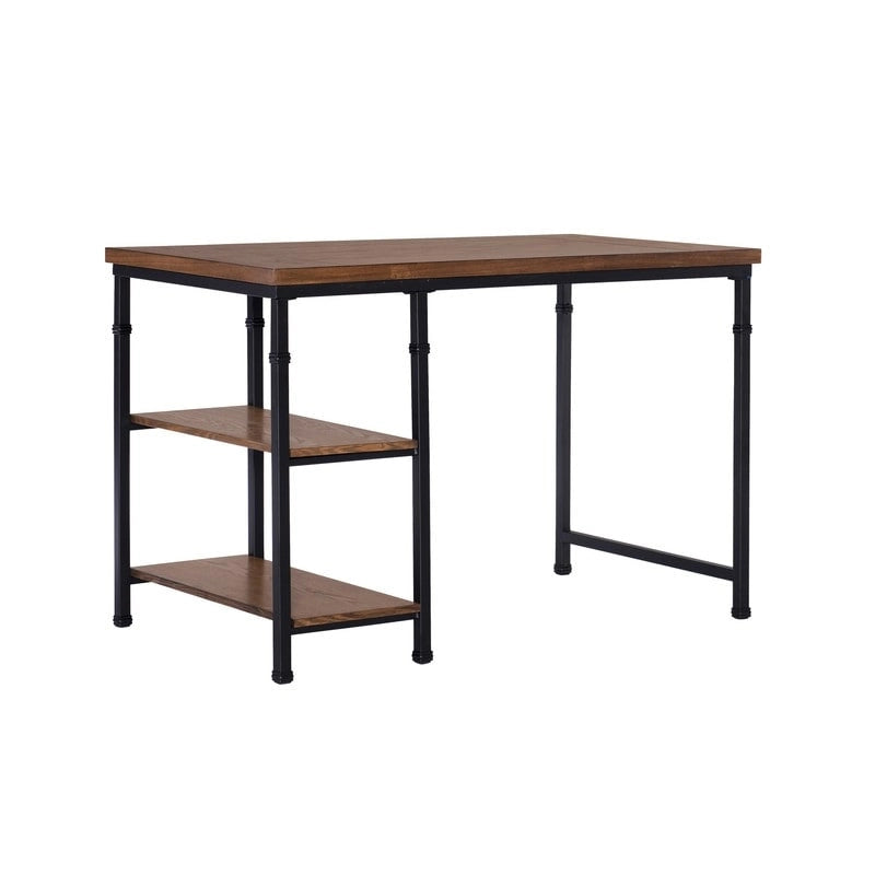 Bureau industriel marron avec 2 étagères, 1 personne
