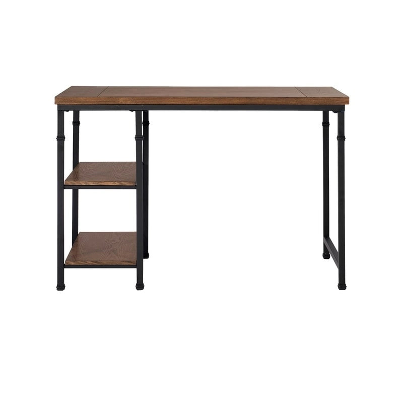 Bureau industriel marron avec 2 étagères, 1 personne