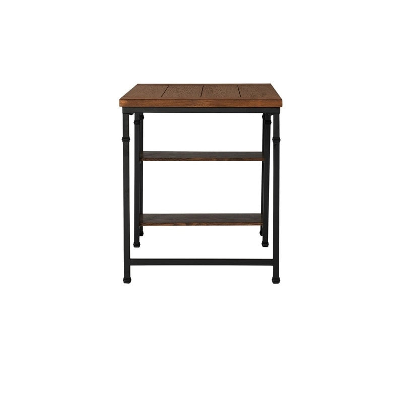 Bureau industriel marron avec 2 étagères, 1 personne