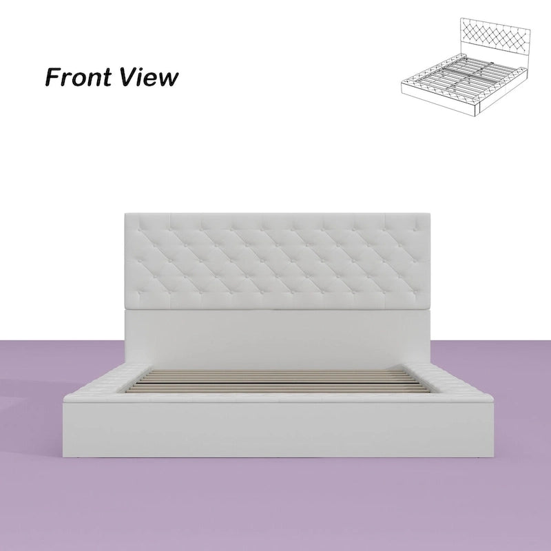 Cadre de lit capitonné blanc avec DEL – Grand lit/Très grand lit, 1 personne