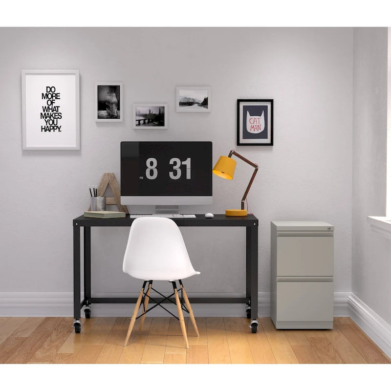Caisson de classement mobile 2 tiroirs en acier avec serrure – Beige / Noir / Gris / Blanc / Naturel / Bleu / Marron