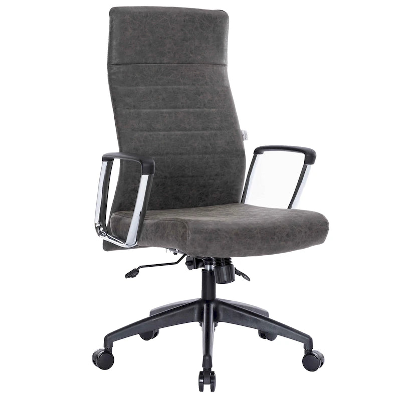 Fauteuil de bureau haut dossier en cuir, pivotant, 1 place — Noir / Marron clair / Bleu marine / Gris / Marron clair / Blanc / Anthracite / Vert