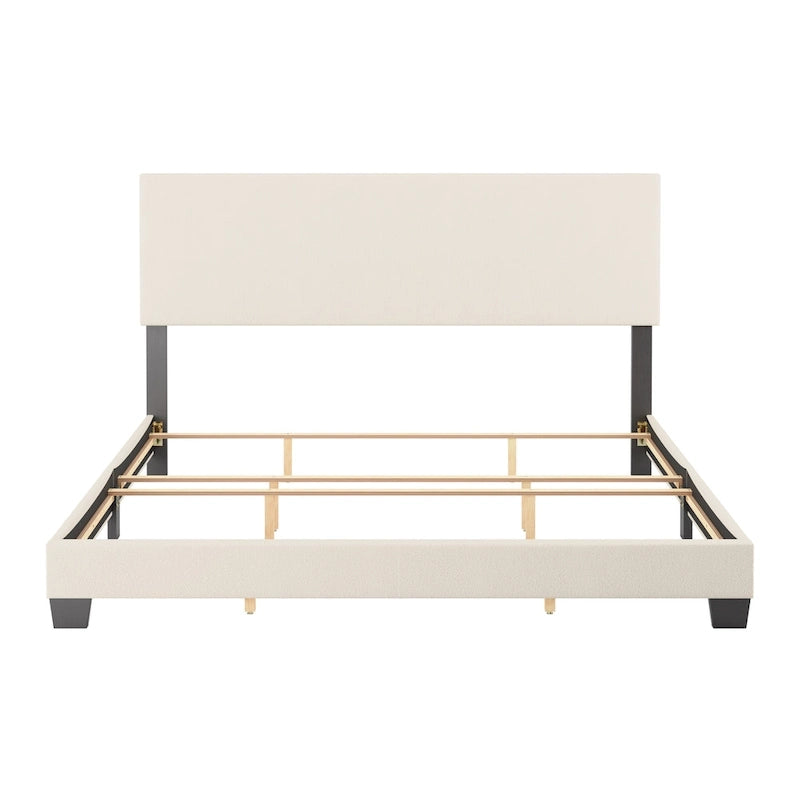 Lit plateforme en bouclé crème – Simple / Double / Grand lit / Très grand lit, 1 personne