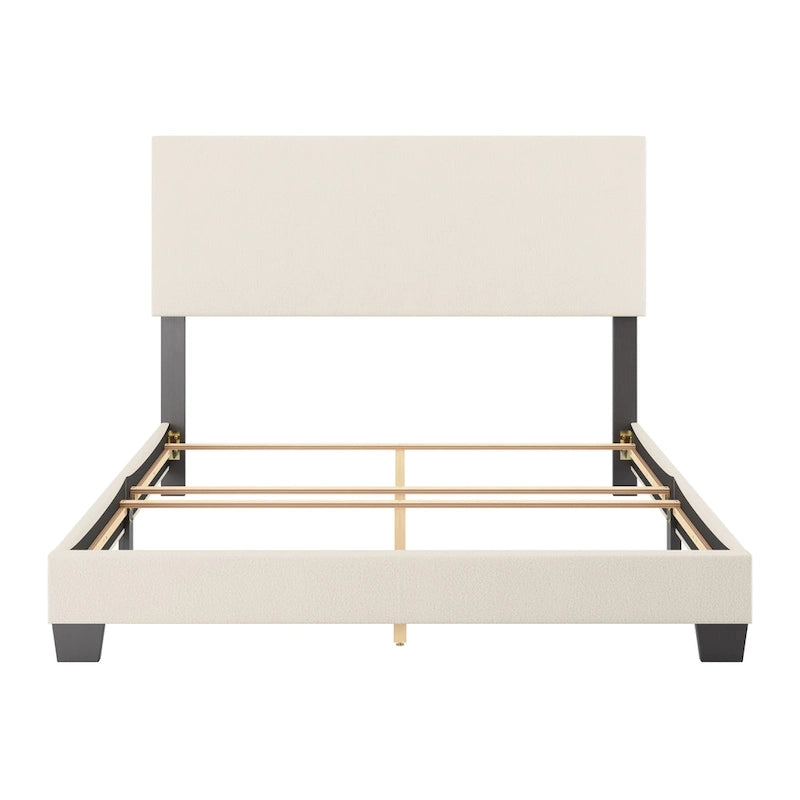 Lit plateforme en bouclé crème – Simple / Double / Grand lit / Très grand lit, 1 personne