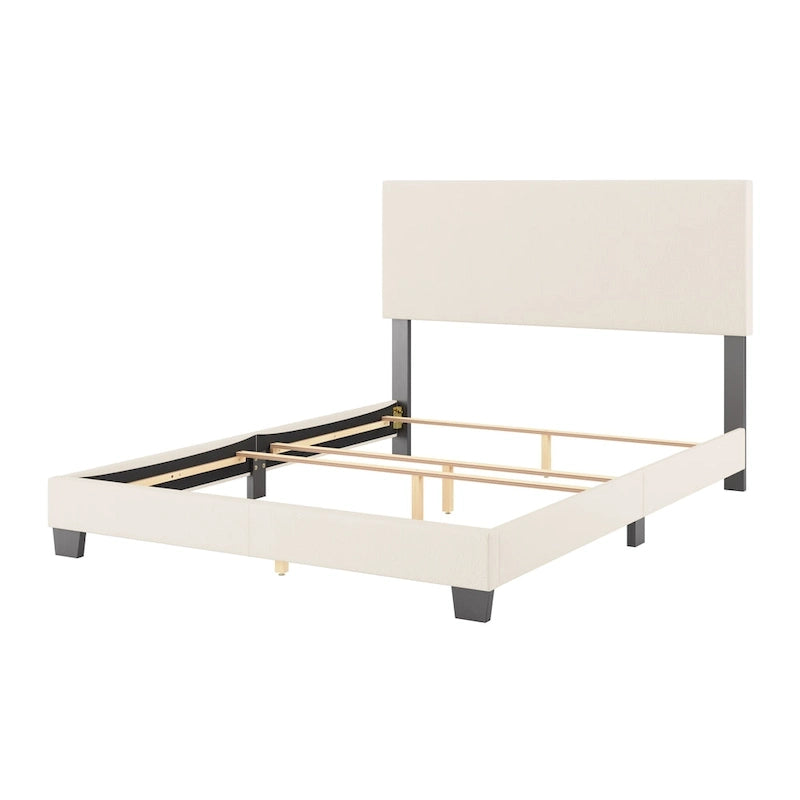 Lit plateforme en bouclé crème – Simple / Double / Grand lit / Très grand lit, 1 personne