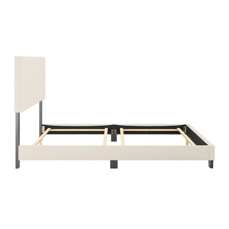 Lit plateforme en bouclé crème – Simple / Double / Grand lit / Très grand lit, 1 personne
