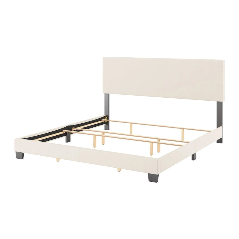 Lit plateforme en bouclé crème – Simple / Double / Grand lit / Très grand lit, 1 personne