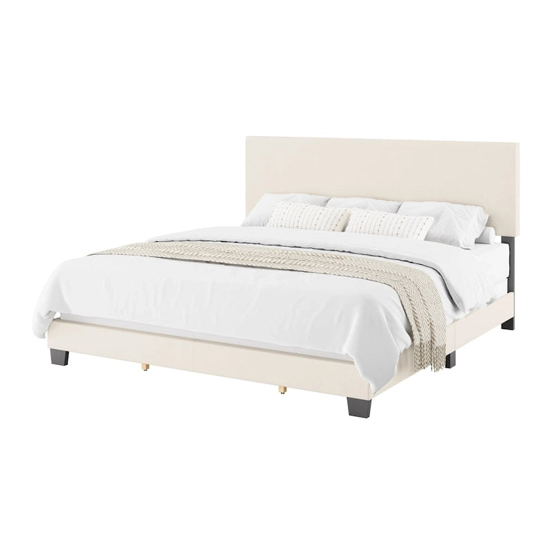 Lit plateforme en bouclé crème – Simple / Double / Grand lit / Très grand lit, 1 personne