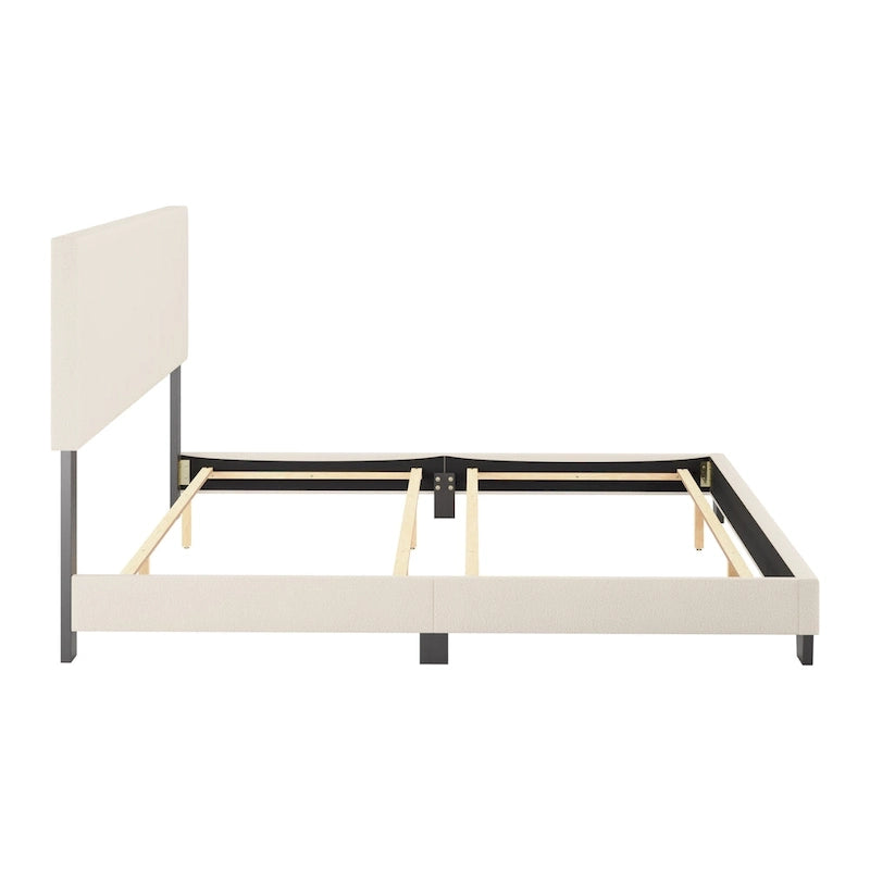 Lit plateforme en bouclé crème – Simple / Double / Grand lit / Très grand lit, 1 personne