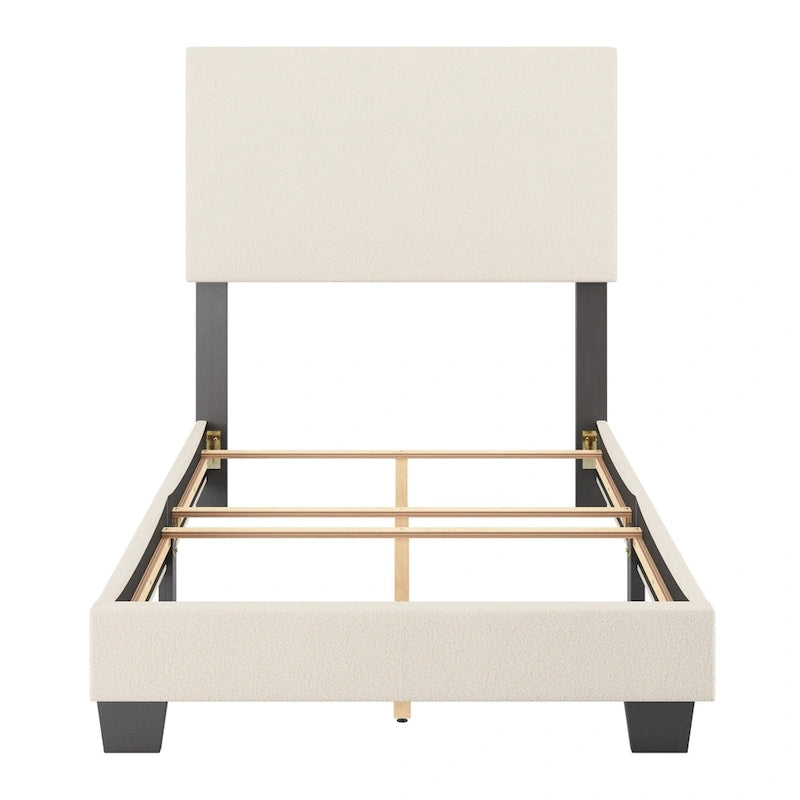 Lit plateforme en bouclé crème – Simple / Double / Grand lit / Très grand lit, 1 personne