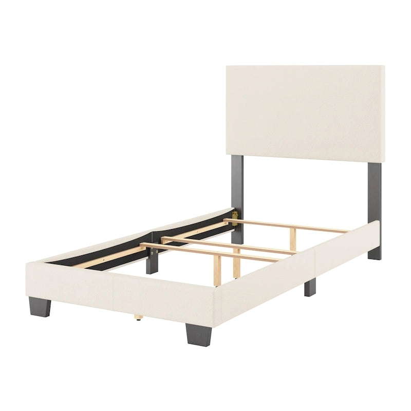 Lit plateforme en bouclé crème – Simple / Double / Grand lit / Très grand lit, 1 personne