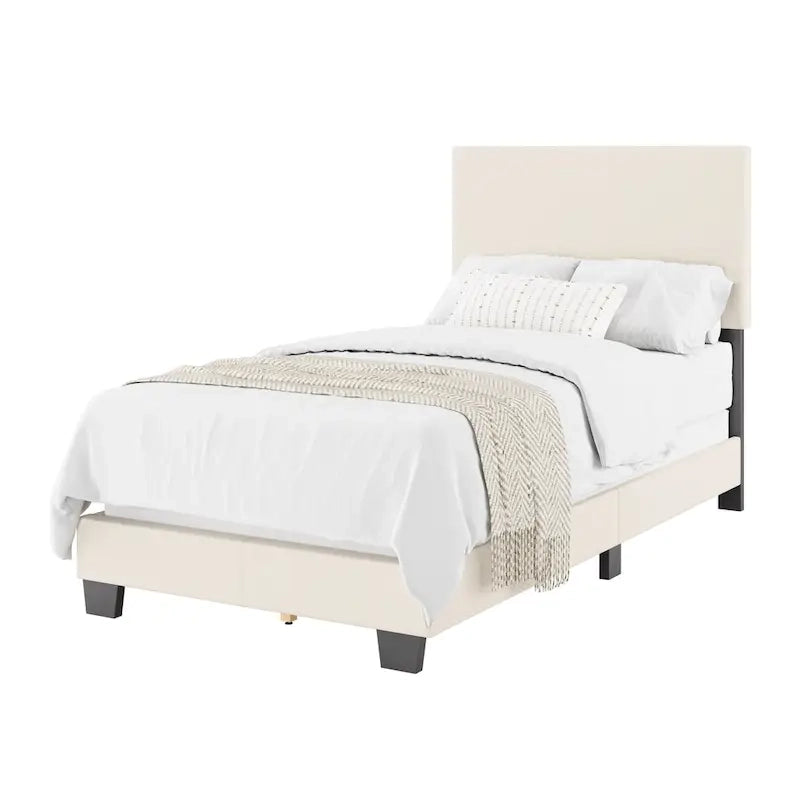 Lit plateforme en bouclé crème – Simple / Double / Grand lit / Très grand lit, 1 personne