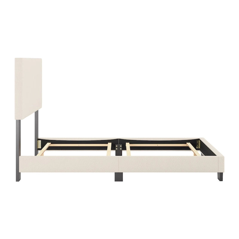 Lit plateforme en bouclé crème – Simple / Double / Grand lit / Très grand lit, 1 personne