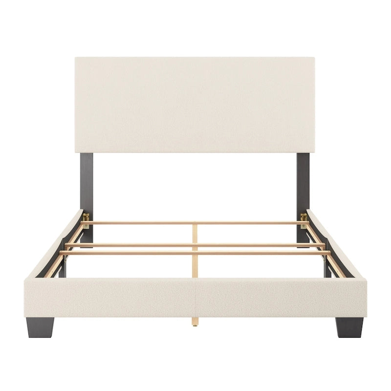 Lit plateforme en bouclé crème – Simple / Double / Grand lit / Très grand lit, 1 personne
